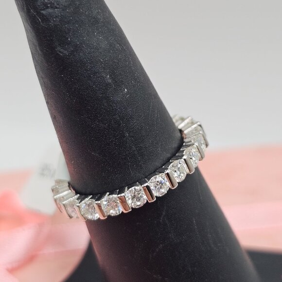 Sterling Silver 925 Rhodium Plated Moissanite Eternity Band 2.75mm Ring - Picture 4 of 12